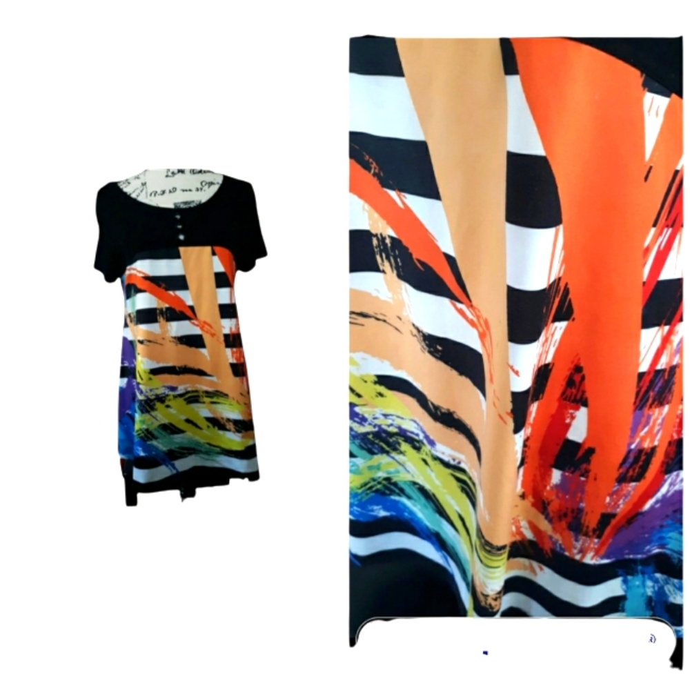 Womens black white sz med Orange yellow multi colored Dress Great condition!